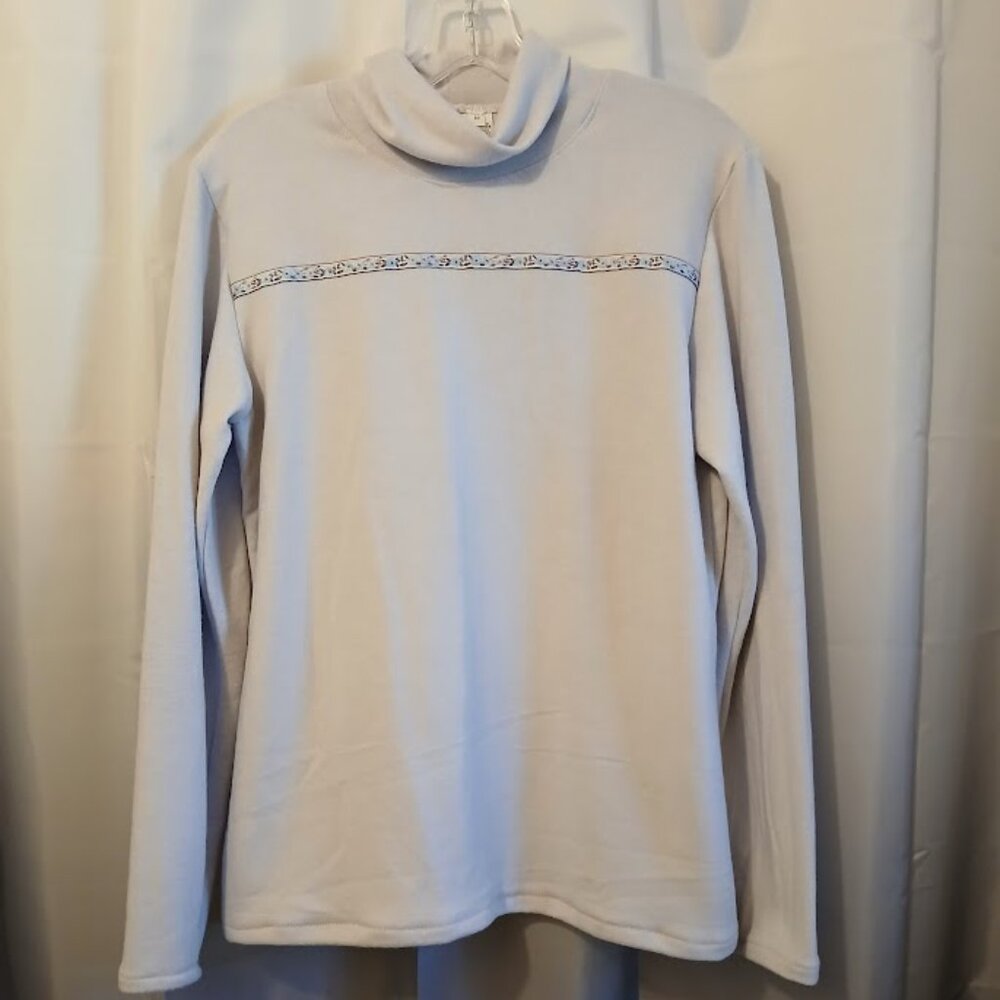 New Super Soft Cowl Neck Sweater Top M Pale Lilac stretch knit Long Sleeve Roses